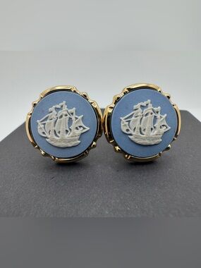 Wedgewood by Stratton Blue Jasperware Ship Cufflinks